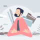 abstract illustration of person with files and pens