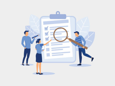 illustration of information clipboard and people looking at it