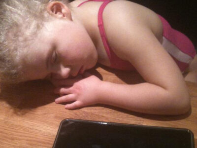 SMS Child asleep whilst up at counter