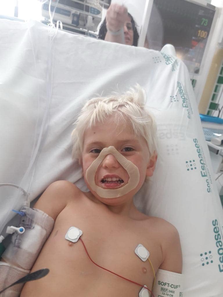 Theo in hospital with a collapsed lung and pneumonia
