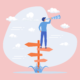 abstract illustration of man searching through a telescope on a signpost