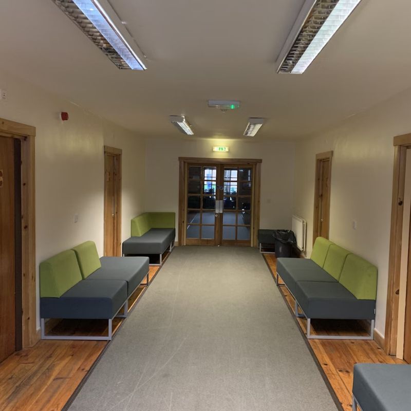Hallway into the main area of the log cabins at Barnstondale