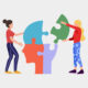 illustration of two people putting puzzles pieces together in the shape of a head