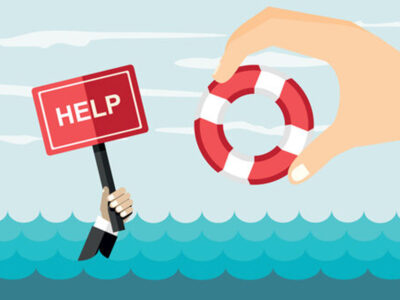 illustration of help sign and life bouy in sea