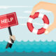 illustration of help sign and life bouy in sea