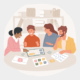 Graphic illustration of a group of professionals planning around a table